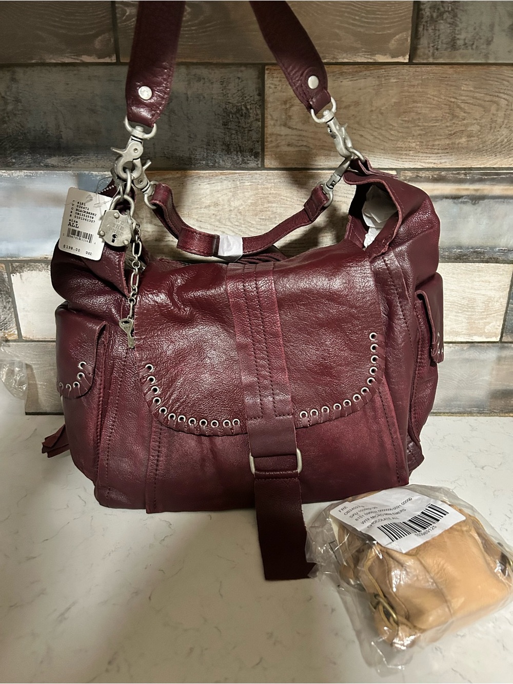 We The Free Leigh Distressed Hobo-Blackberry w/ Micro Emerson & Strawberry Charm - Picture 7 of 16